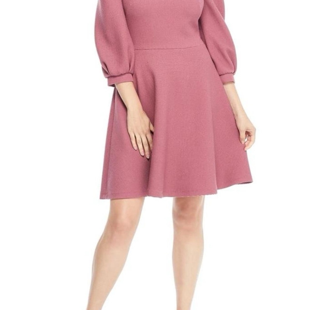 Gal Meets Glam Pink Fit and Flare Dress with Puff Sleeves